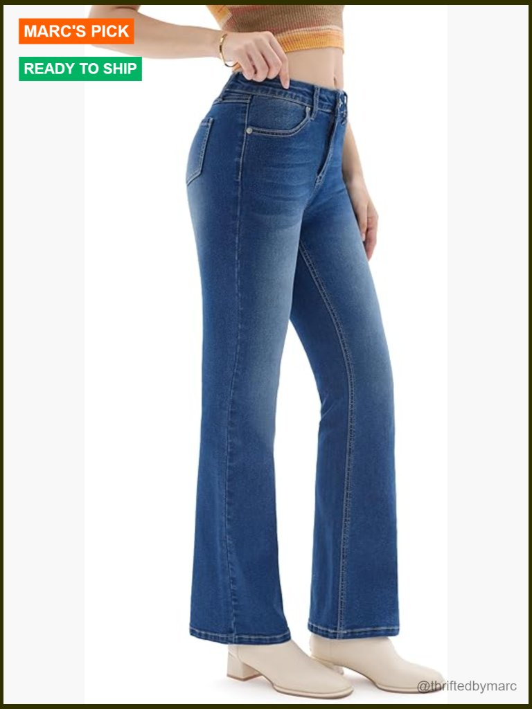 Petite High Waisted Stretch Flare Jeans Bootcut Denim Pants 28 Inseam